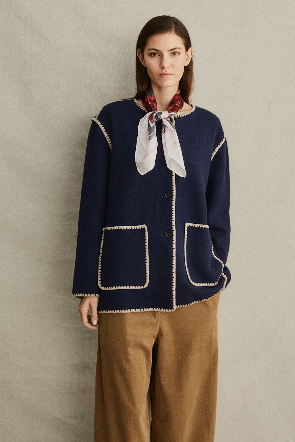Alira Silk Scarf - Magnet, Lysa Wool Cardigan - Dress Blue