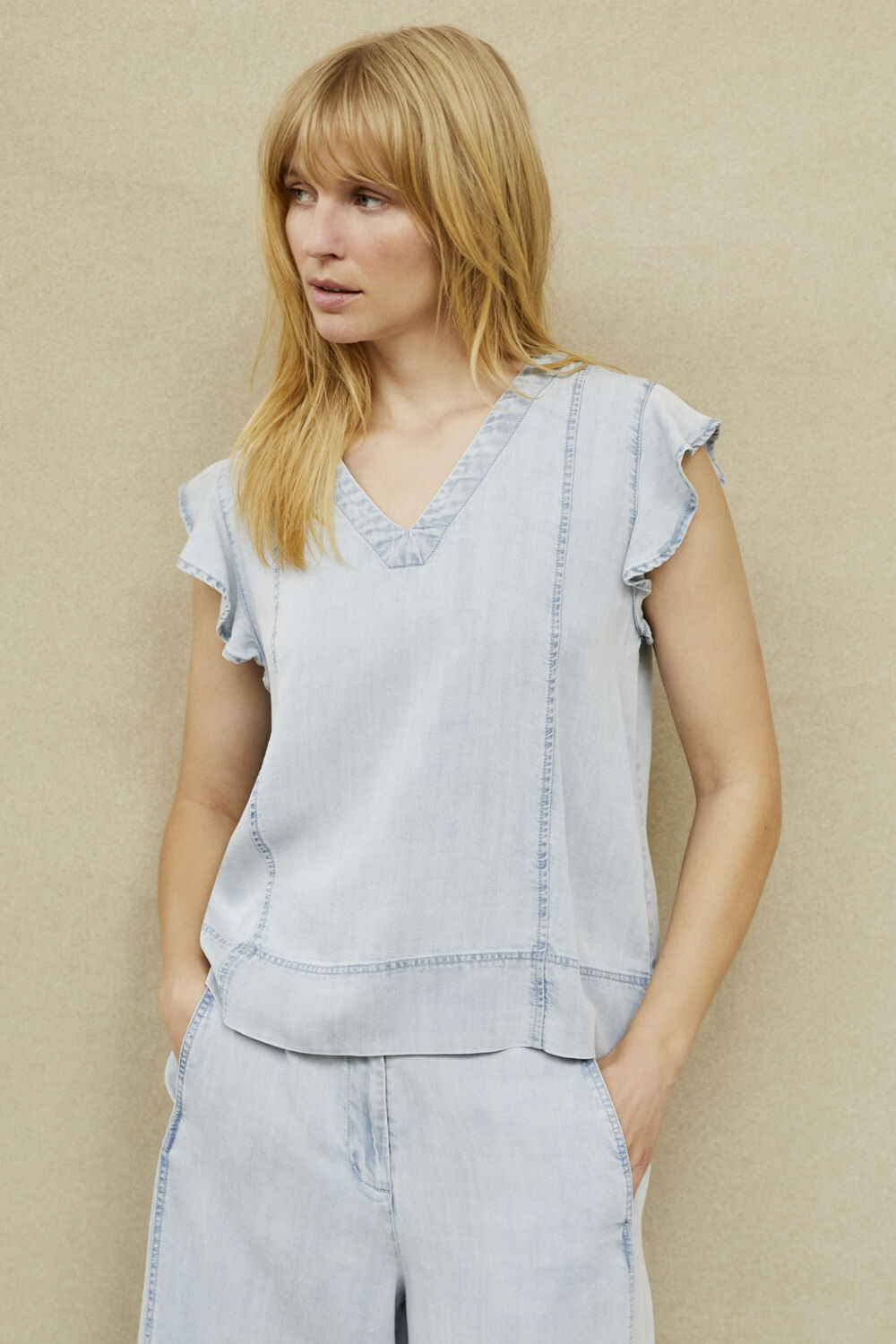 Dalali Denim Top - Light Denim, Portia Denim Trousers - Light Denim