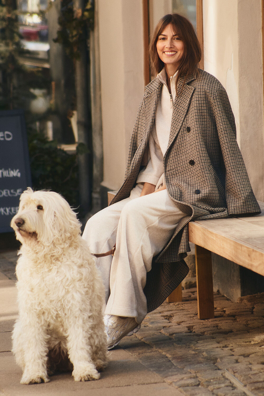 Tullya Wool Coat - Sh. Chocolate, Javina Jersey Jacket - Beige melange, Peira Trousers - Beige melange