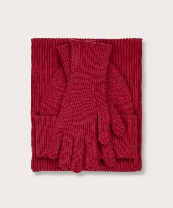 Knitted set with hat, gloves and scarf, Scarlet Sage