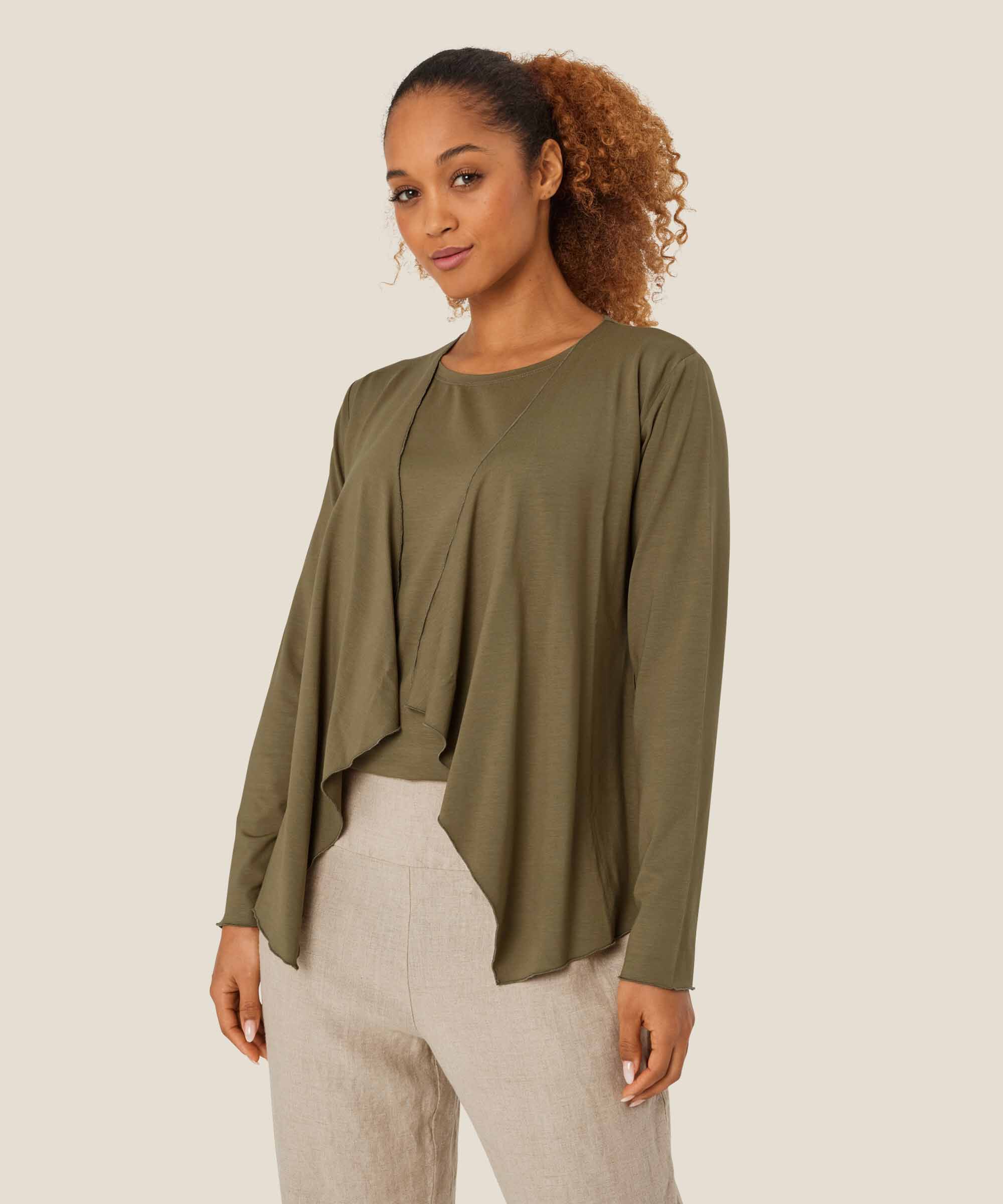 Itally JERSEY Cardigan, Dusky Green