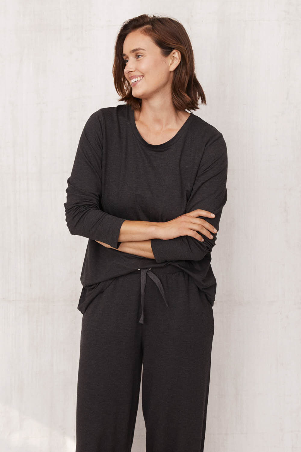 Berta JERSEY Top - D. Grey mel., PERSINI JERSEY TROUSERS - D. Grey mel.